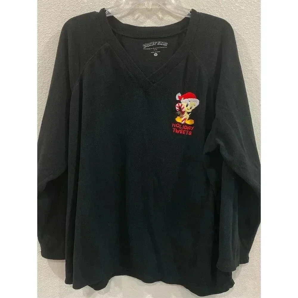 Looney Tunes Tweety Bird Holiday Fleece Sweater Women's 3XL Black Christmas